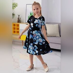 GORLYA Girls Short Sleeve Floral Print  Dress
